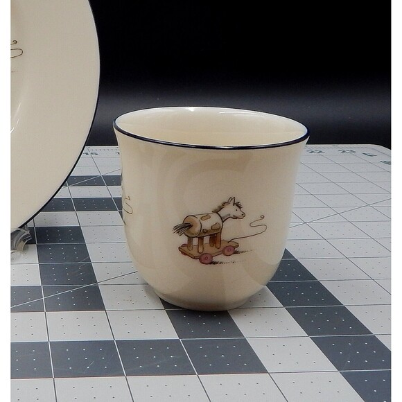 Lenox Special Children's Plate & Cup Set Silver Edge Porcelain Hobby Horse USA - Picture 2 of 8